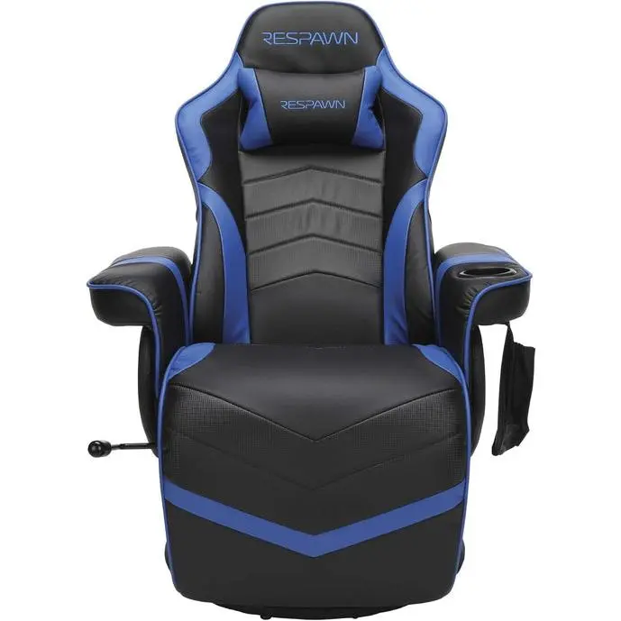 Blue Gaming Recliner Chair - 900 Model, Adjustable Leg Rest, Cupholder, Plush Padding, Segmented Seat, Removable Pouch