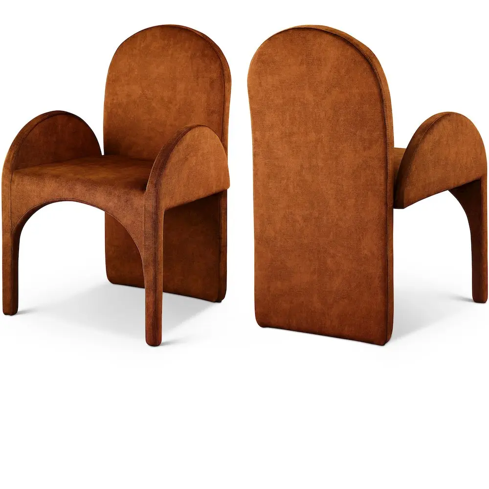 Set of 2 Cognac Velvet Indoor Dining Arm Chairs with Arms and Curved Back for Summer Use, Dining Chair