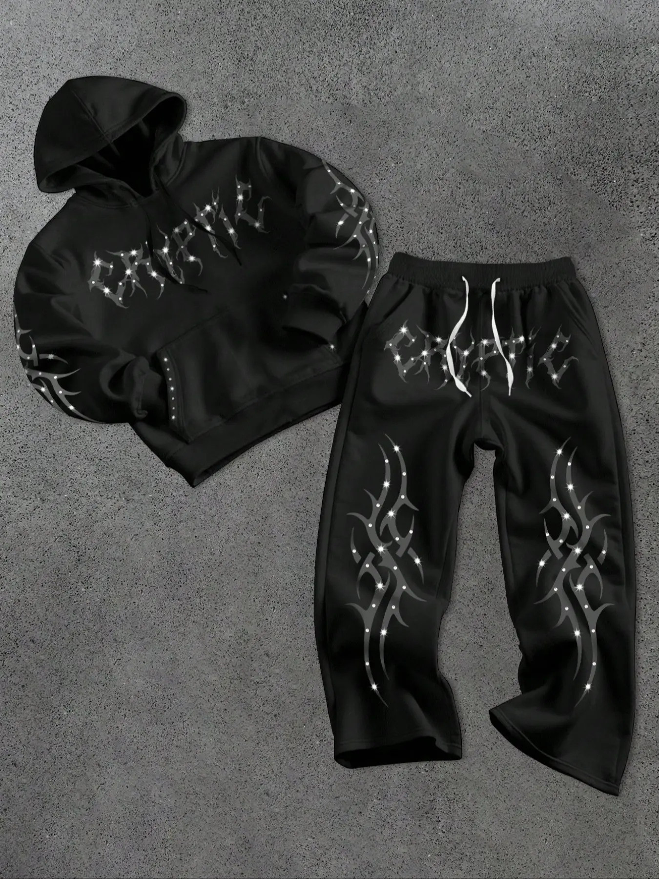 Men's Hoodie Sweatpants Casual Matching Set Long Sleeve Preppy Style Lightning Print Fitted Thick Fabric Fall & Winter Fashion