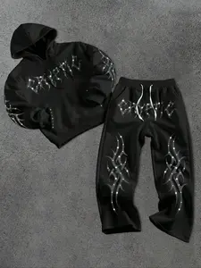 Men's Hoodie Sweatpants Casual Matching Set Long Sleeve Preppy Style Lightning Print Fitted Thick Fabric Fall & Winter Fashion