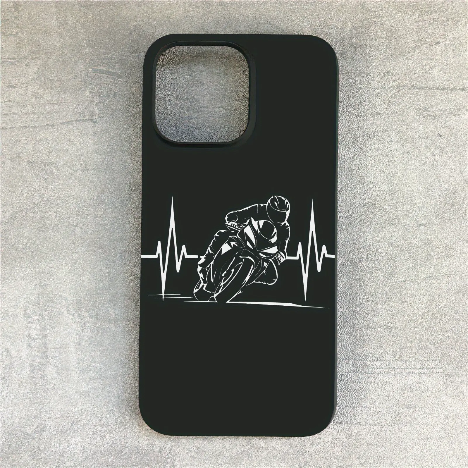 Fashion Motorcycle Theme Heartbeat Line Pattern Phone Case, Suitable for iPhone 17 Air/16 Plus/15 Pro Max/14 Pro/13/12/11/XS Max/X Phone Case, Ideal Gift for Motorcycle Enthusiasts' Family, Friends, Lovers, Boyfriend on Holidays DKFYT02