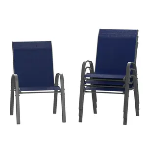 Patio Chairs Set of 4, Outdoor Stackable Dining Chairs for All Weather, Comfortable Breathable Garden Outdoor Furniture for Backyard Deck, Blue