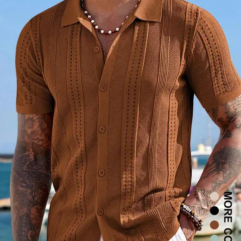Men's Solid Color Short Sleeve Cardigan Sweaters for Summer, Fashion Men's Knit Clothing for Daily Wear, Menswear