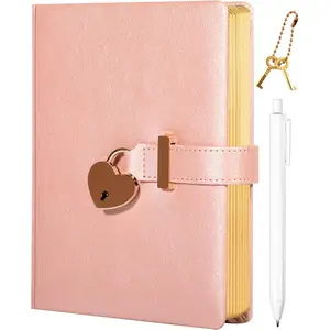 Girls Diary with Heart-Shaped Lock, 290 Pages, Pure , 5.3 x 7.1 Inches, Includes 2 Golden Edge Locks, Travel Journal