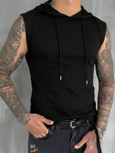 Men's Sleeveless Vest, Breathable Polyester Blend, Round Neck, Wide Shoulder Sports Gym Vest, All Seasons, Stretch Fabric, Fitness Workout Vest