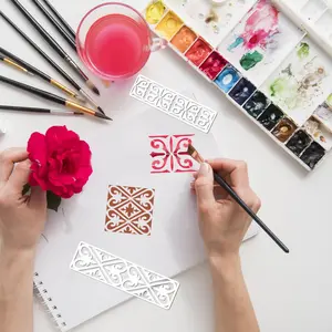 12 PCS Floral Edge Baking Template, Border Stencils for Painting, Leaf Texture Reusable Plastic Paint Templates for Painting on Wood Wall, Border Stencils for House Furniture Canvas Fabric DIY Art Cake Decor