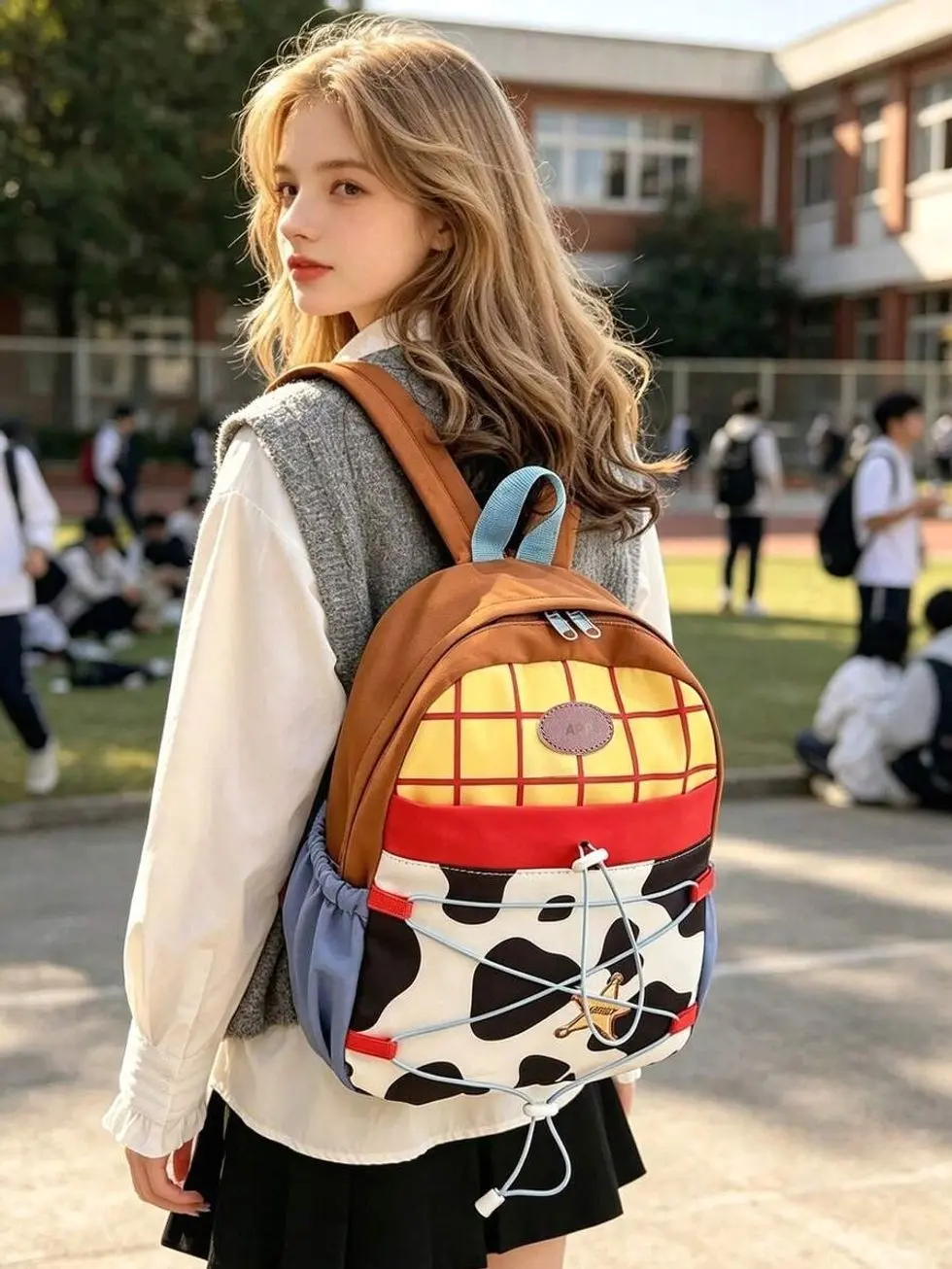 Cow Print Student Backpack, Preppy Lightweight Casual Daypack With Zipper Closure For School & Travel