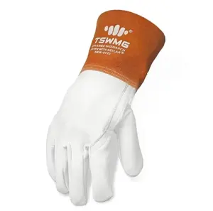 TSWMG Premium Orange Monarch, Sewn With Kevlar | Grain Goatskin Gloves Orange Soft Aniline Leather MIG TIG Gloves 4.5 Split Cowhide Cuff Heat Resistant Kevlar Stitched Safety Work Gloves for Welders