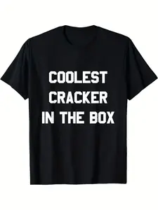 Men's & Unisex Black Vintage "Coolest Cracker in the Box" Graphic T-Shirt - Soft Breathable Cotton Crew Neck Tee Loose Fit Casual Shirt with Bold Print Machine Washable for Everyday & Formal Wear - All-Season