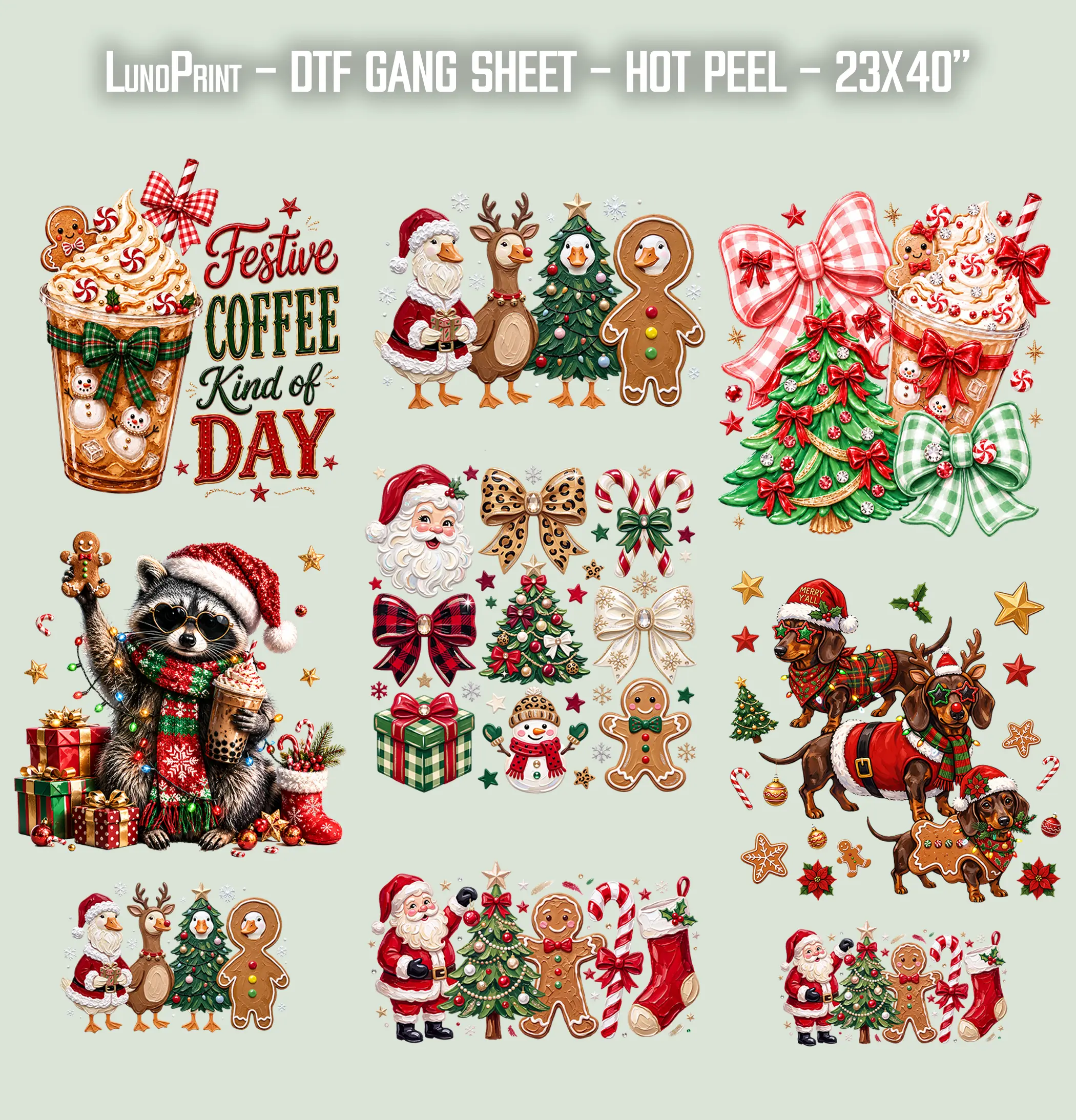Red Green Coffee Christmas DTF Gang Sheet 23x40 in. Winter Ready-to-press Heat transfers