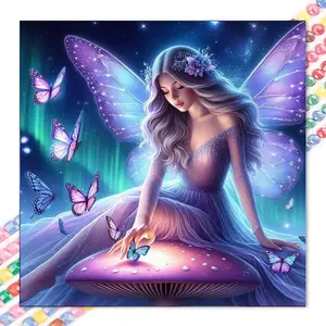 1 set of DIY diamond painting kit, 5D diamond art kit, DIY decoration with fairy, mushroom, butterfly, round drill diamond painting, mosaic, diamond art, DIY art home decor, suitable for Christmas ...
