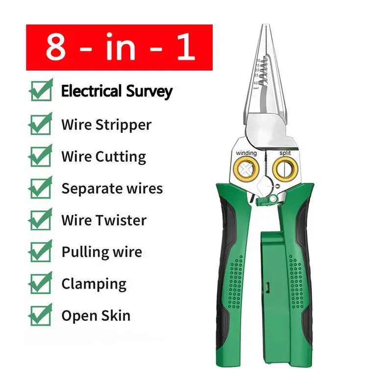 Fathers Day Gifts 8 in 1 Wire Stripper Twister for Cutting and Pulling Wires, Voltage Tester Pliers,Cable Scissors, 12V to 250V Live,Null,Hot Wire Judgment AC DC, Audible and Flashing LED Alarms Fathersdaygift