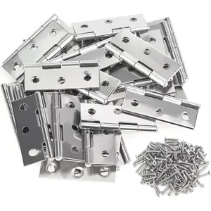 Stainless Steel Folding Hinges, 1.73 Inch Cabinet Hinges, Small Door Hinges with 180 Screws, for Wooden Cabinets, Boxes, Crafts, Door Hardware