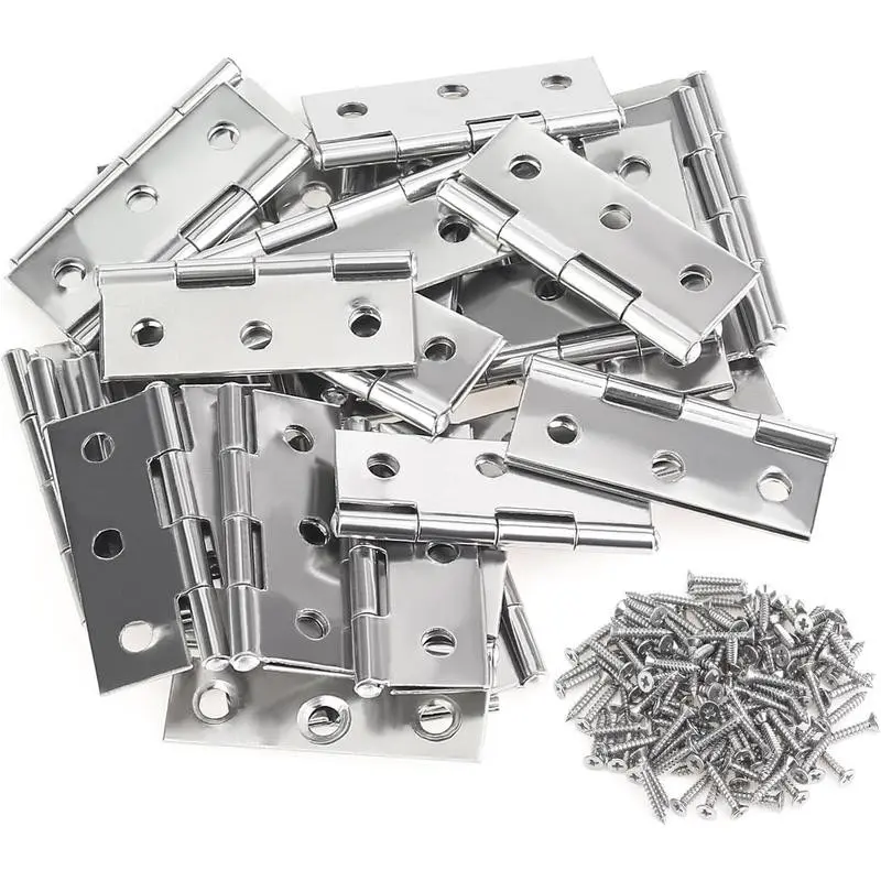 Stainless Steel Folding Hinges, 1.73 Inch Cabinet Hinges, Small Door Hinges with 180 Screws, for Wooden Cabinets, Boxes, Crafts, Door Hardware