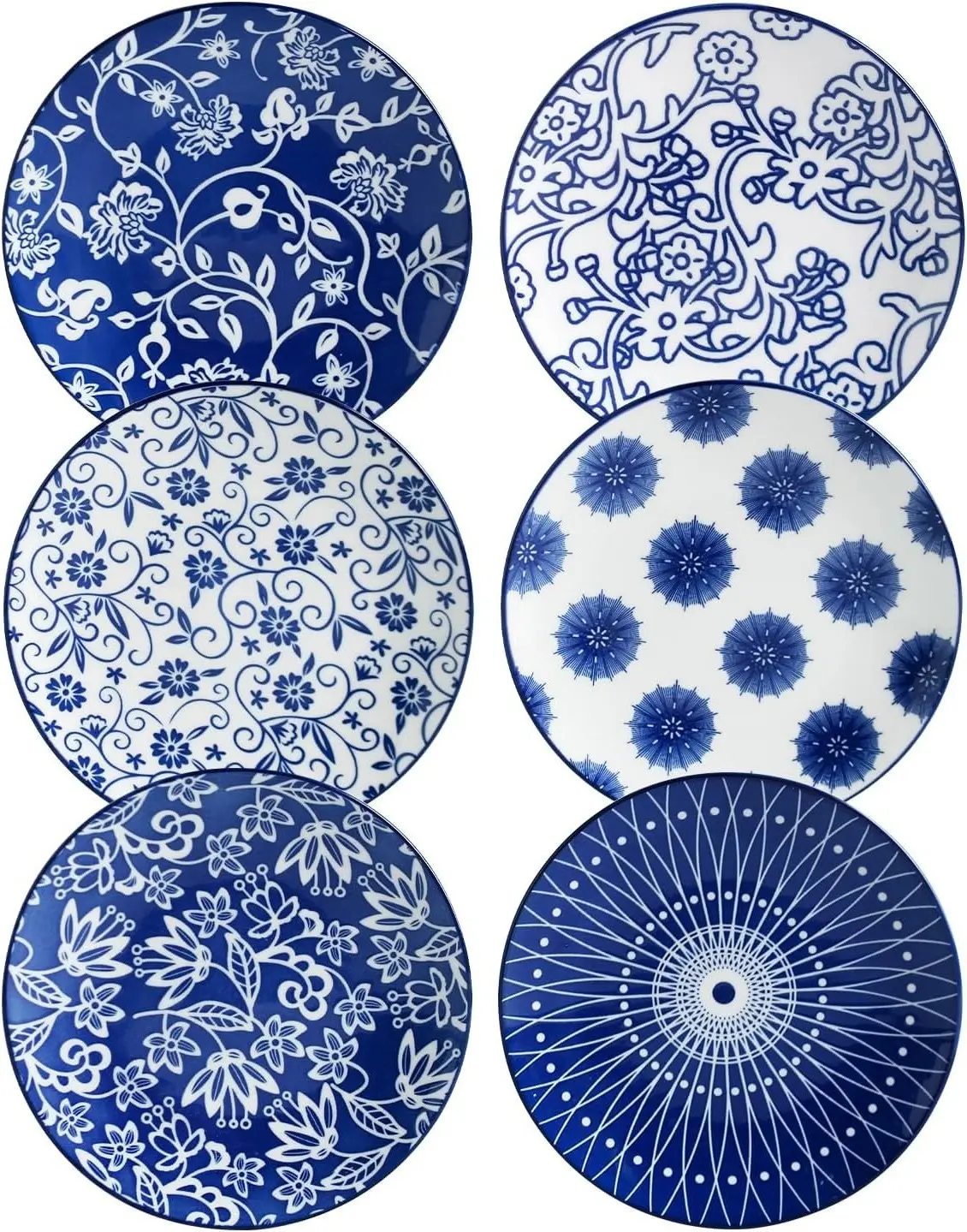 6 Inch Ceramic Mini Dessert Plates Set of 6, Vintage Blue - Small Appetizer Salad Plates for Cake Snacks Side Dish, Microwave and Dishwasher Safe