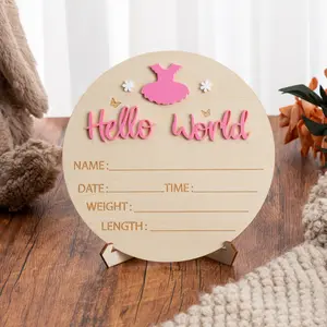 Wooden Round Newborn Photography Prop, Name Birth Announcement Sign, Welcome Sign, Hospital Birth Notice Plaque, Creative Christening Gift, Wooden Letter Sign