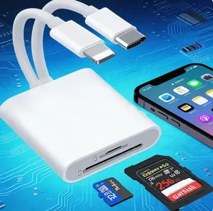 Dual Lightning & USB-C SD Card Reader, High-Speed Trail Camera Memory Adapter for iPhone iPad, Support SD/MicroSD Cards, Plug and Play