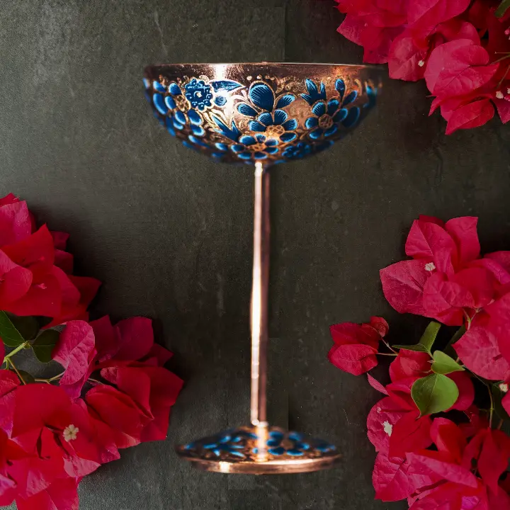 Mexican Copper Glass 14 oz. Champagne/Cocktail- Zamora Azul