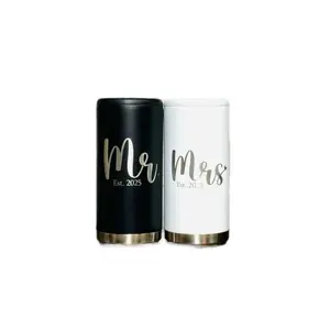 MR. and MRS. Engraved Skinny Can Cooler – Personalized Wedding Gift | Couple’s Drink Holder | Bride and Groom Gift | Engagement Present Drinkware Tumbler Stainless