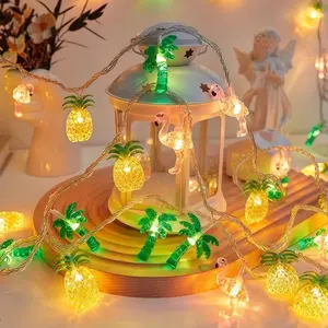 Summer Tropical Party String Lights 30 LED, 16Ft Battery Powered Flamingo Pineapple Palm Tree Fairy Lights, Indoor Home Room Outdoor Hawaiian Luau Beach Pool Patio Garden Decor