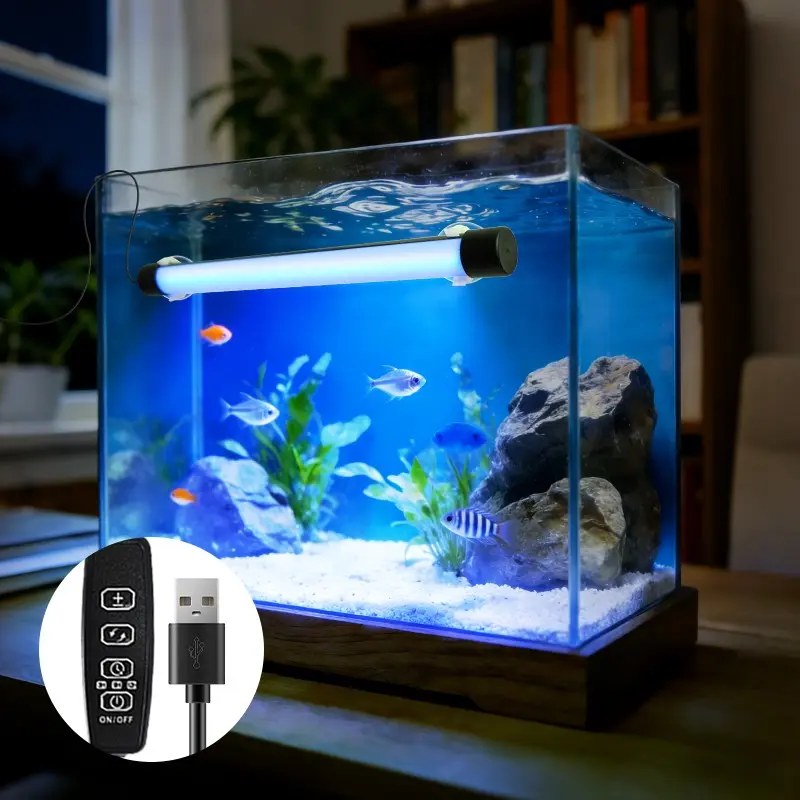 RGB Pet Lighting Aquarium Lamp, LED Fish Tank Light, USB Line Control, 4 Adjustable Modes, 10 Brightness Levels, 3 Timer Settings, Aquarium Lights