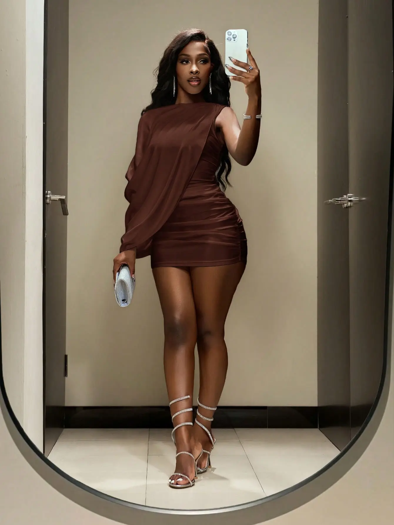 Women Solid Color One Shoulder Mini Dress with Cape Detail - TikTok Shop