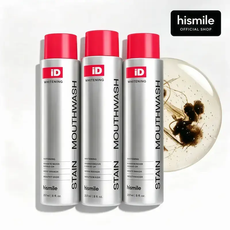 Hismile iD Oral Stain-Whitening Mouthwash - 237ml, Teeth Whitening, Essential Oils-Infused Breath Freshening (Beauty & Personal Care, Nasal & Oral Care)
