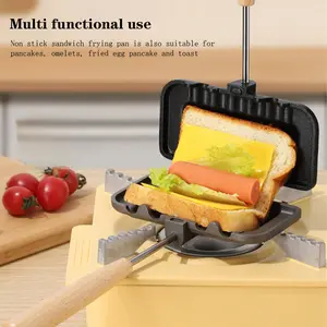 Hot Sandwich Maker Double-Sided, Hot Dog Toaster and Bun Toaster with Removable Handle Nonstick Sandwich Baking Pan Grilled Cheese Maker for Breakfast Pancakes Toast Camping