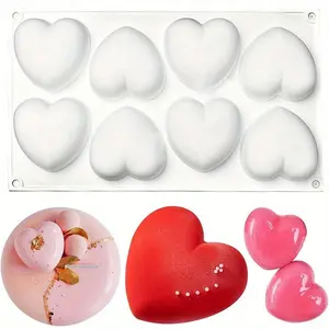 3D Silicone Molds for Chocolate, 8 Cavities Mousse Cake Mold 3D Love Heart Shape Silicone Dessert Bakeware Moulds for Chocolate, Mini Bundt Cake, Dessert, Pastry, Brownie Jelly Fondant mother's day'