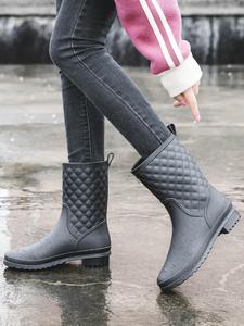 women's solid color slip-on rain boots, women shoes, pvc non-slip waterproof mid-calf boots for women & girls, perfect for students and outdoor winter boots, boots for women