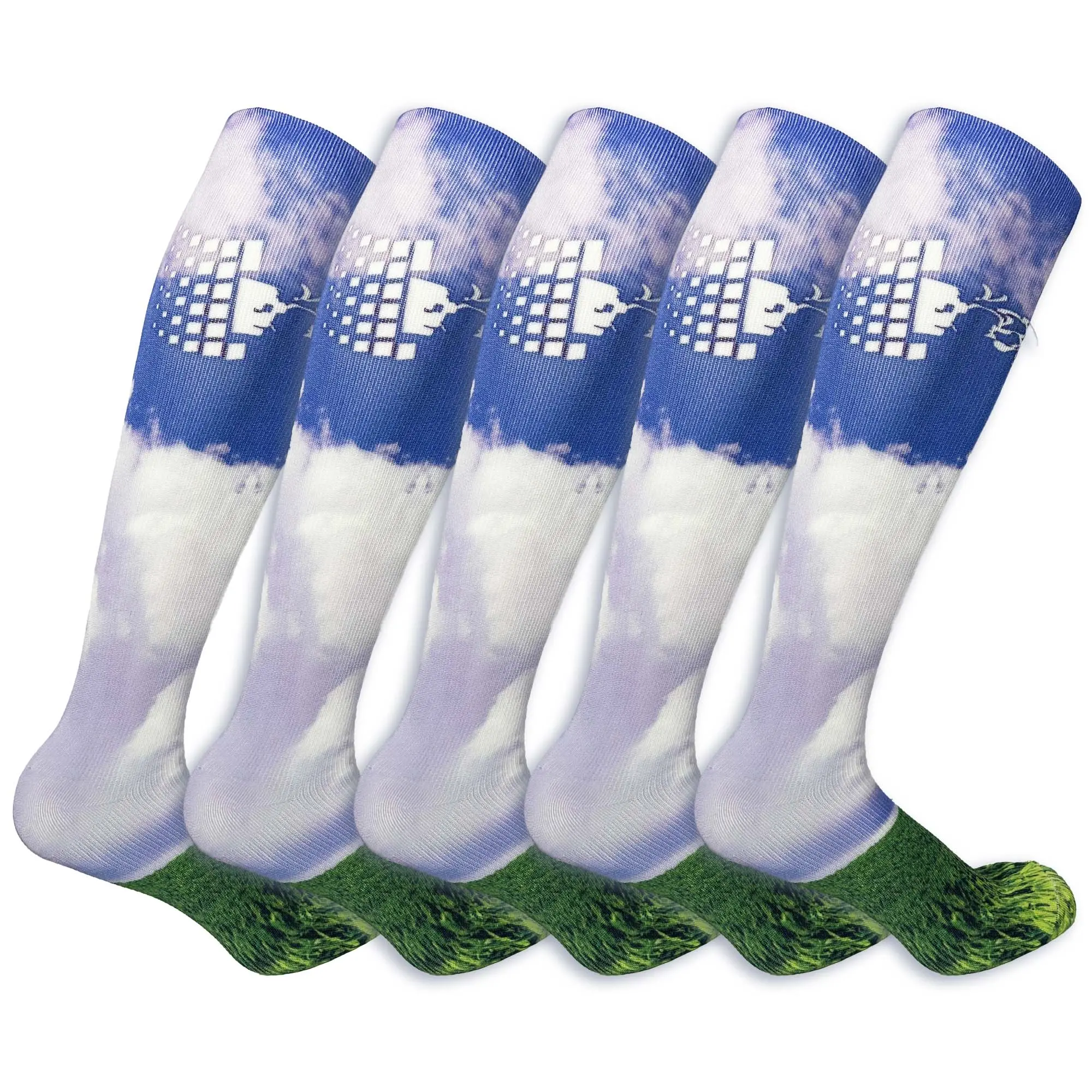 GTXVZYS 5 Pairs Sky Grass Cloud Pattern Knee High Socks Polyester Spandex Fabric Breathable Cozy Elastic Fit for Home & Trendy Wear Retro Computer/Y2K Inspired Art Design Unique Nostalgia Style Essential