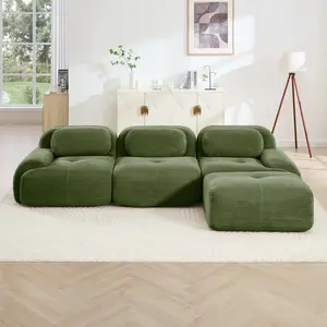 L-Shaped Sectional Sofa (3 Packages, 3 Seats), No-Assembly Ergonomic Luxury Corduroy Fabric Sofa with Extra-Wide Curved Armrests, 32D High-Resilience Sponge, Pet-Friendly for Living Rooms, Bedrooms, Sectional Sofas, Three Seats