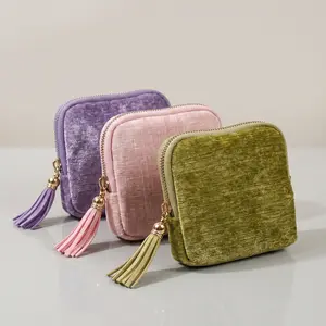 jewelry zippered pocket case Travel Jewelry Bag Portable Organizer Velvet Satin Lining Tassel Zipper for Rings Bracelets Necklaces Tassel Bag Boxes-YY1