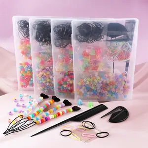 200pcs/Box Mixed Color 6*9mm Silicone Pony Beads Set with Hair Accessories for Hair Braiding Bracelet Making DIY Crafts()