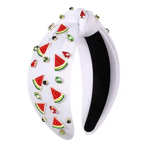 L-HDW005 Watermelon Headbands Summer Headband for Women Tropical Fruit Headbands Rhinestone Crystal Wide Top Knot Headband Summer Hair Accessories Beach Vacation Outfits Party Favors (Fruit B-White)