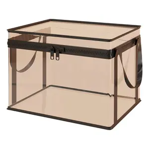 Black PVC Stuffed Animal & Doll Storage Box with Handle, Dustproof Durable Large‑Capacity Toy Organizer Bin for Kids Room Playroom Living Room, Perfect Birthday Gift for Boys Girls