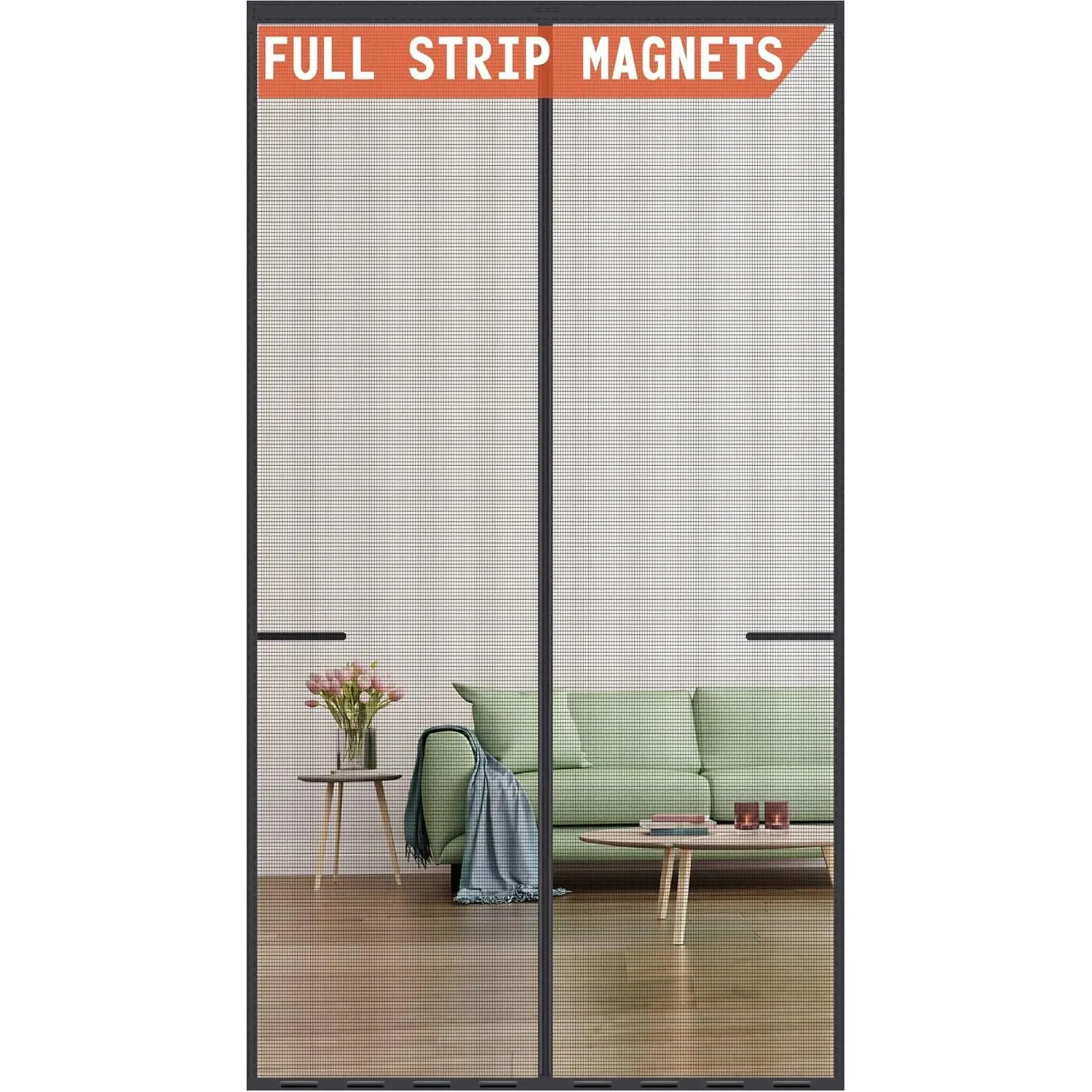Magnetic Screen Door Upgraded Model Full Strip Magnets,Fiberglass Heavy Duty Mesh Screen Doors Magnets,Retractable Door Screen Magnetic Closure for Single Front Patio Fit Doors to 32x80
