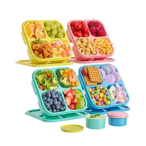 4 Snack Box Containers Set  Reusable Compartment Lunchable Container With 2pcs Sauce Stackable Bento For School Work Travel (4 Color)