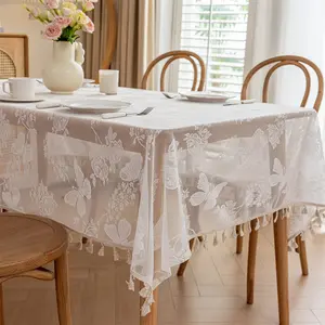 Crochet lace tablecloth, light luxury and high-end tassel decoration, rectangular tablecloth for coffee tables, suitable for Mother's Day, birthday parties, and wedding decorations