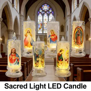 6 pack LED Sacred Prayer Candle Set - Assorted Religious Designs with Jesus & Mary - Flameless Devotional Lights for Home Altar & Decor (Patterns Randomly Selected)