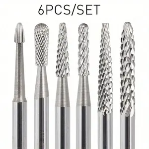 6PCS/SET Tungsten Carbide Nail Drill Bits Nails Electric Files Tools Fine Grinding Bar Milling Cutter For Manicure Pro Efile