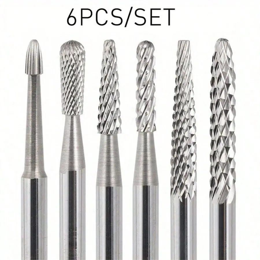 6PCS/SET Tungsten Carbide Nail Drill Bits Nails Electric Files Tools Fine Grinding Bar Milling Cutter For Manicure Pedicure Pro Efile Nail Art Tools Nail Art Equipment