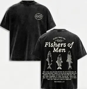 Fishers of Men Matthew Bible Verse Acid Washed T-Shirt, Unisex Inspirational Religious Graphic Tee, Retro Christian Church Outfit, Heavyweight Cotton Gym Pump Cover, Aesthetic Casual Top Perfect for Back To School Daily Wear and Christian Valentine Gift