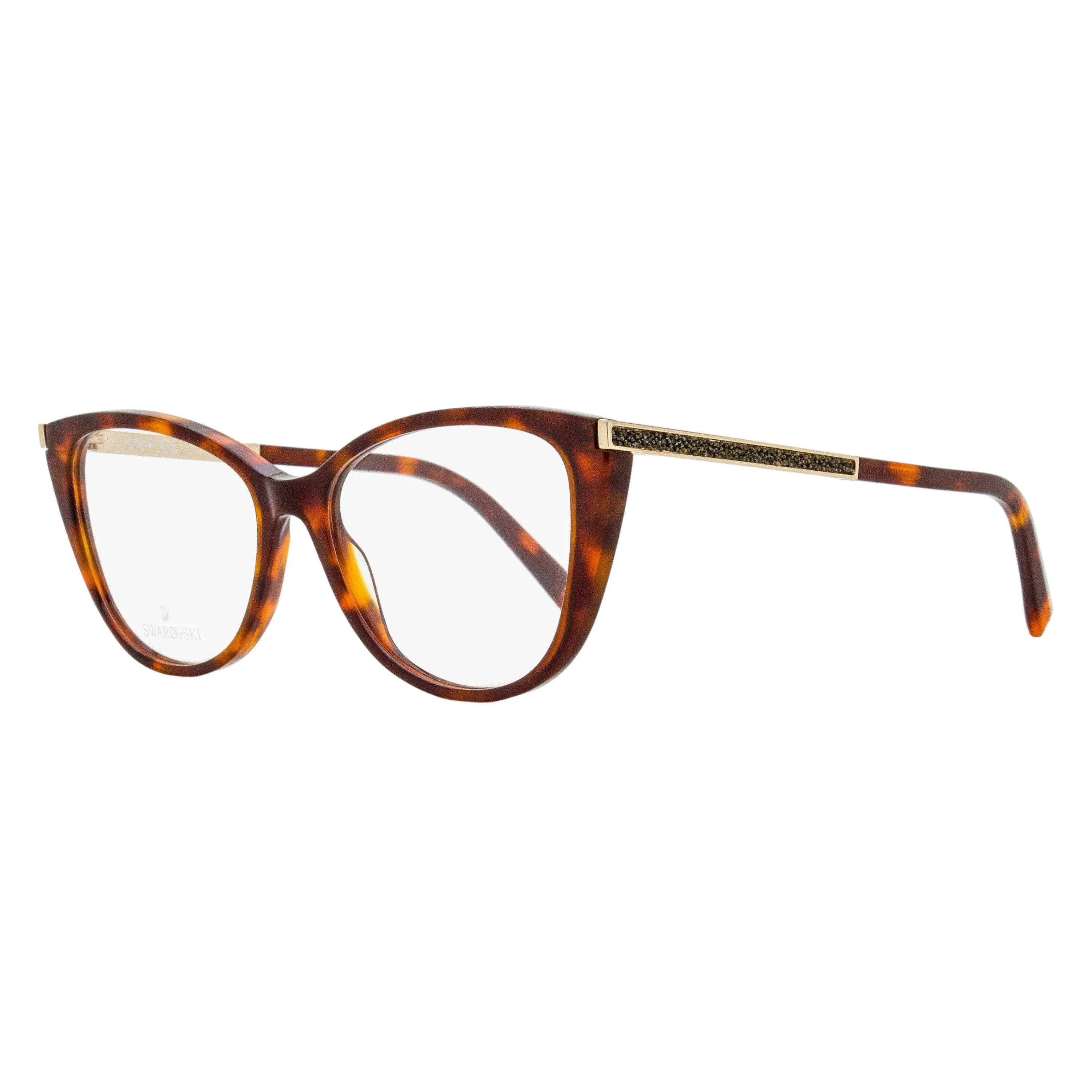 Swarovski Optical Frame SK5414, Women's Butterfly Acetate Eyeglasses in Havana, Luxurious Design with Shimmer Details, 53mm Demo Lens