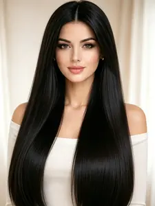 26 Inch Elegant Long Straight Wig, Wigs Middle Part, Natural Hairline, Long Synthetic Full Wig, Synthetic Smooth Wig, All Seasons, No Bangs
