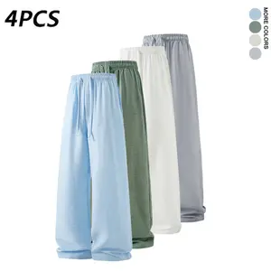 Men’s Summer 4-Pack Linen Casual Long Pants – Loose Wide-Leg, Youthful Style