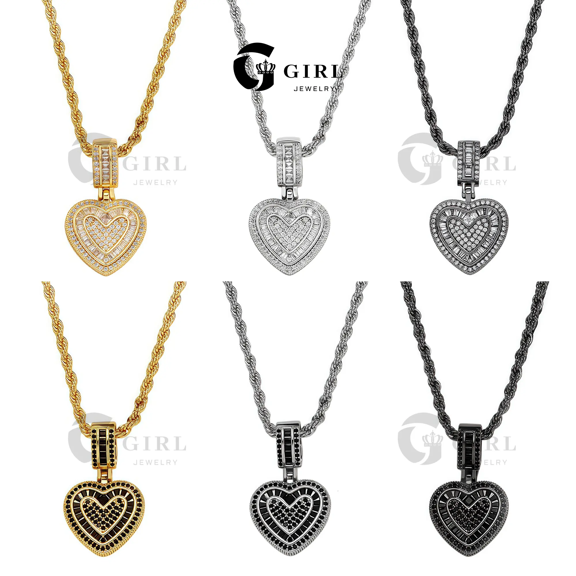 GGIRL Cubic Zirconia Heart Pendant Necklace - Personalizable Closure Necklace for Women, Silver Crystal Heart-Shaped Hip Hop Costume Jewelry Gift, Necklaces For Women, Silver Heart Necklaces