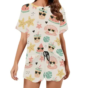 Summer-Inspired Cream Short Sleeve Pajama Set – TikTok's Favorite Matching Sleepwear for Women
