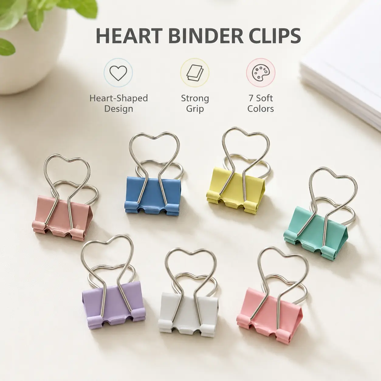10 Counts, Heart Shaped Metal Binder Clips, Colored Paper Clamps for Document Organizing Office School Home Stationery