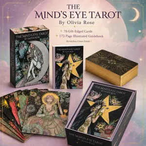 The Mind’s Eye Tarot by Olivia Rose – 78 Gold Gilt-Edged Tarot Cards with 172-Page Illustrated Guidebook, Borderless Linen Finish Deck for Beginners, Intuitive Readings & Collectors